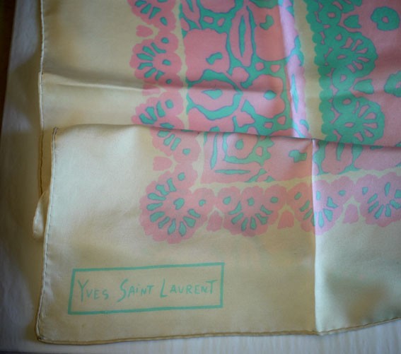 YSL 1960s silk scarf in original envelope, pastel colours