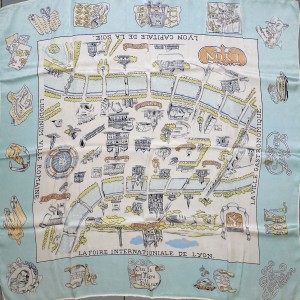 Map of Lyon France glazed silk scarf