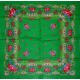 Folk art Soviet wool scarf, bright green and luminous floral design