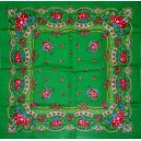Folk art Soviet wool scarf, bright green and luminous floral design